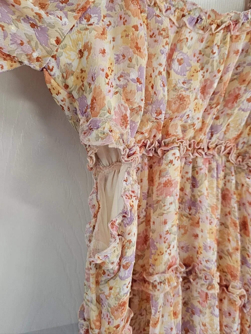 Jessica Simpson Floral Ruffle Side Cutout Mini Dress Small S Long Sleeve EUC